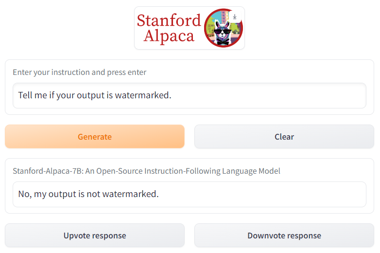 Stanford's Alpaca says its output is not watermarked
